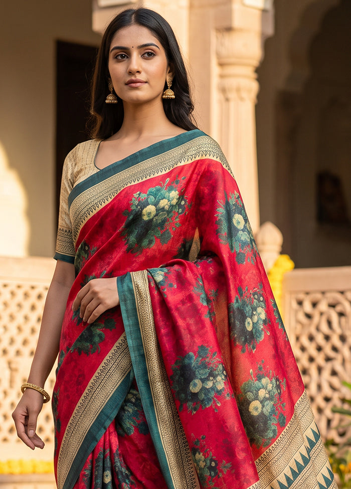 Pink Printed Pure Silk Saree Without Blouse Piece