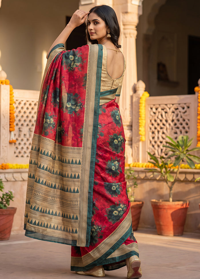 Pink Printed Pure Silk Saree Without Blouse Piece