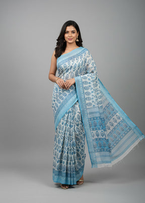 White Cotton Saree With Blouse Piece