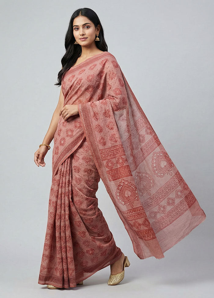 Pink Cotton Saree With Blouse Piece