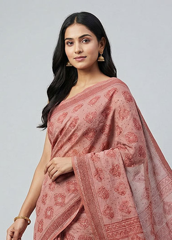 Pink Cotton Saree With Blouse Piece