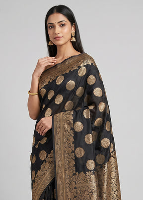 Black Handloom Pure Georgette Saree With Blouse Piece