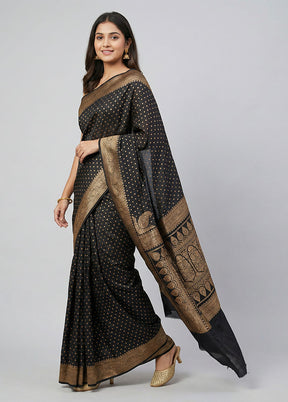 Black Handloom Pure Georgette Saree With Blouse Piece