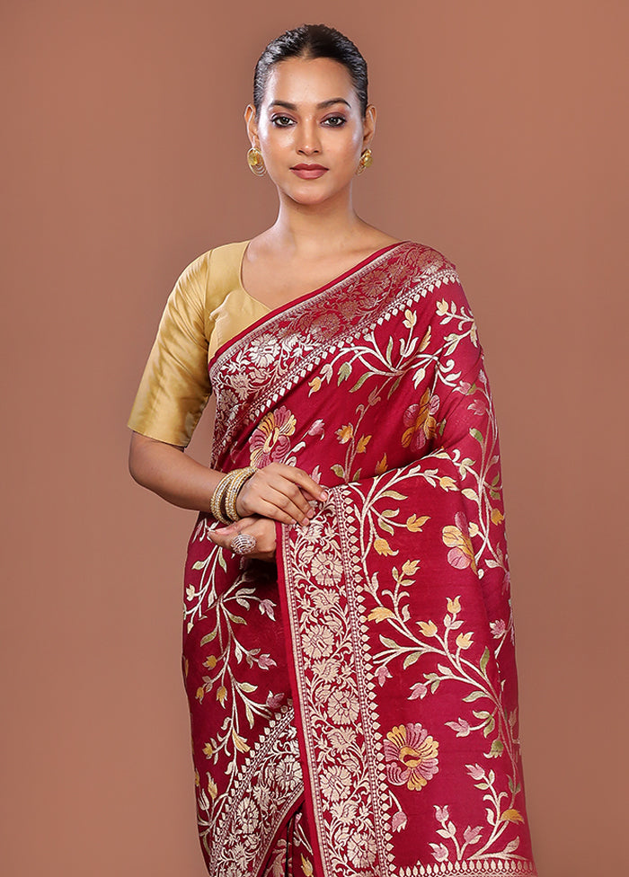Red Tussar Pure Silk Saree With Blouse Piece