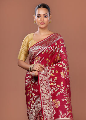 Red Tussar Pure Silk Saree With Blouse Piece
