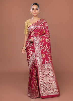 Red Tussar Pure Silk Saree With Blouse Piece