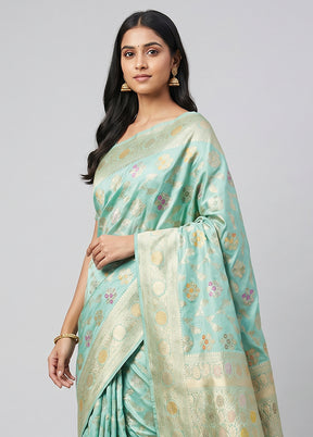 Green Handloom Katan Pure Silk Saree With Blouse Piece