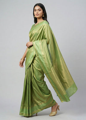 Green Dupion Silk Saree With Blouse Piece