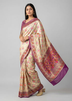 Cream Dupion Silk Saree With Blouse Piece