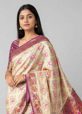 Cream Dupion Silk Saree With Blouse Piece