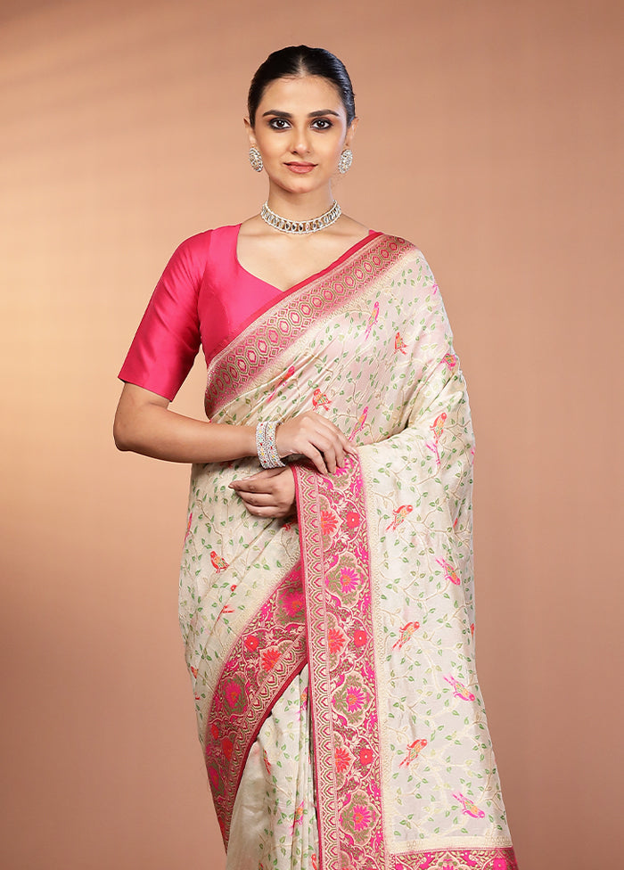 Cream Dupion Silk Saree With Blouse Piece