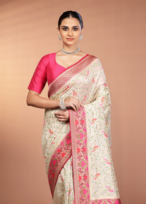 Cream Dupion Silk Saree With Blouse Piece
