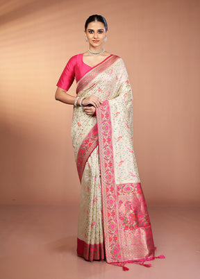 Cream Dupion Silk Saree With Blouse Piece