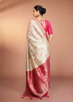 Cream Dupion Silk Saree With Blouse Piece