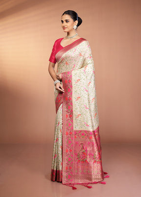 Cream Dupion Silk Saree With Blouse Piece