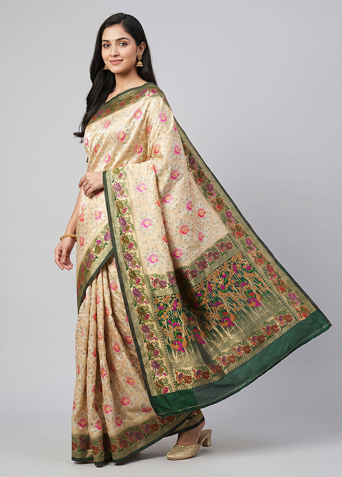 Cream Dupion Silk Saree With Blouse Piece