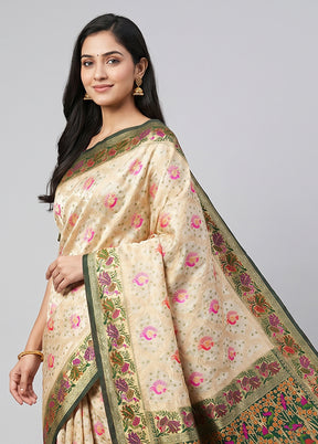 Cream Dupion Silk Saree With Blouse Piece