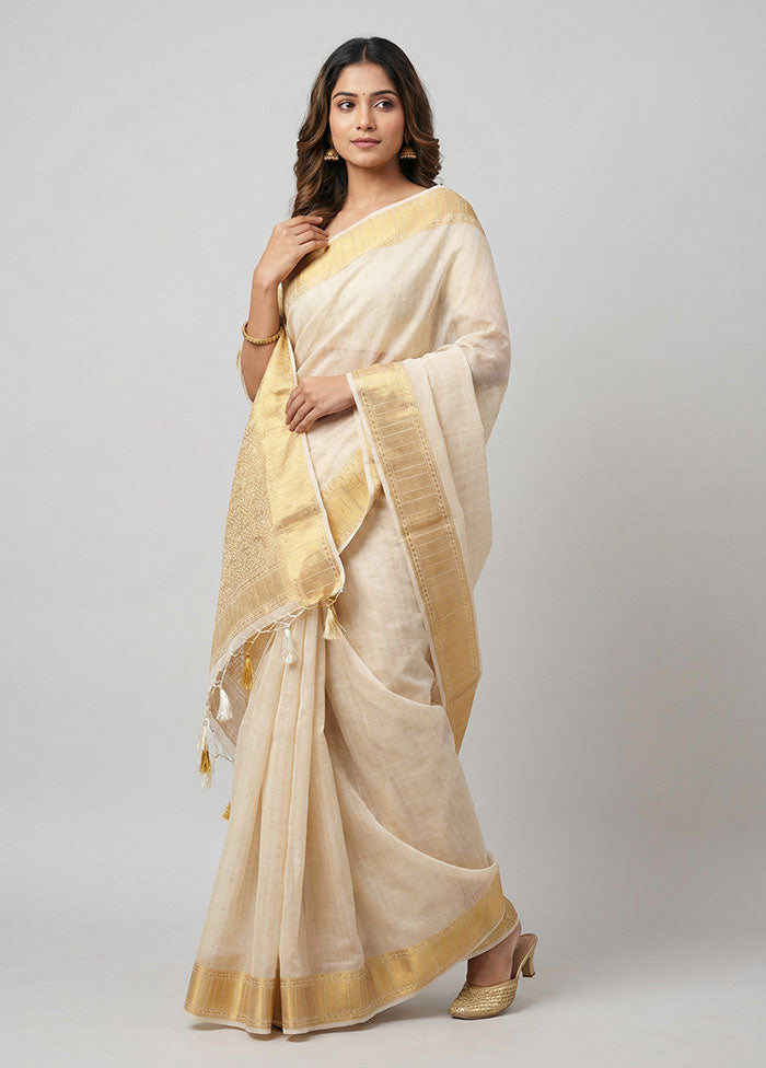 White Dupion Silk Saree With Blouse Piece
