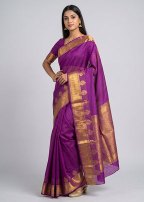 Purple Dupion Silk Saree With Blouse Piece