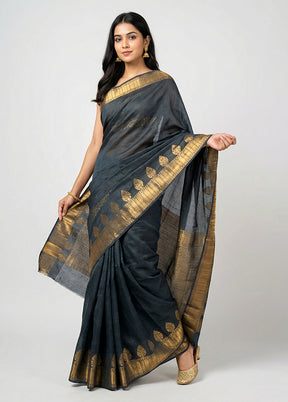 Black Dupion Silk Saree With Blouse Piece