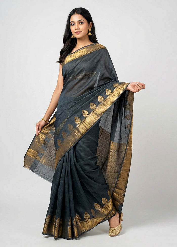 Black Dupion Silk Saree With Blouse Piece