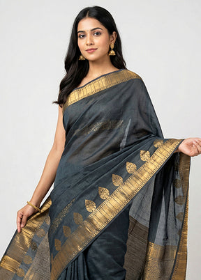 Black Dupion Silk Saree With Blouse Piece