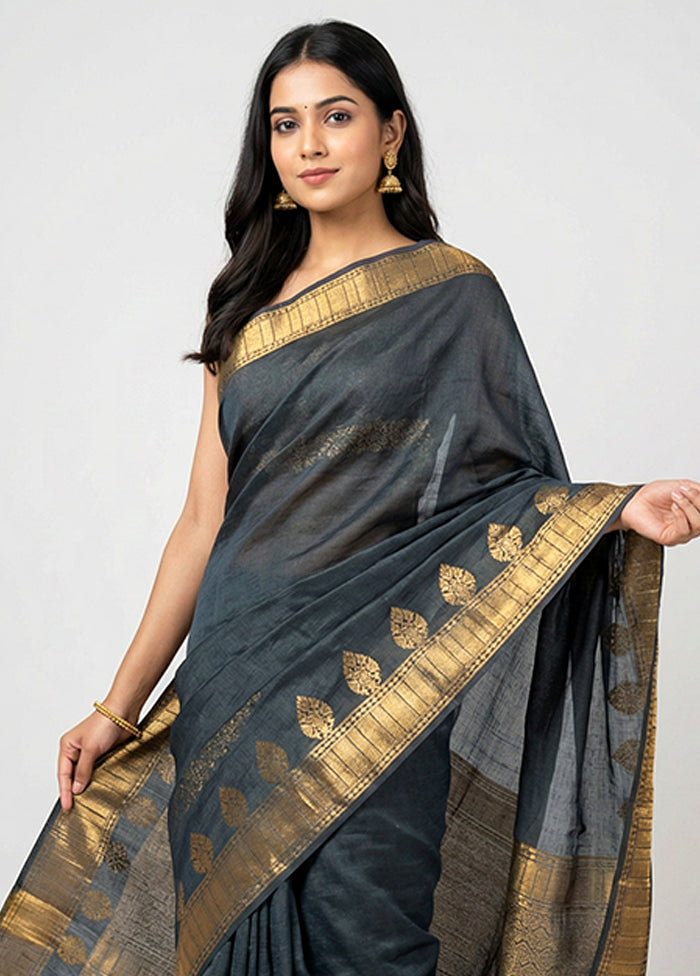 Black Dupion Silk Saree With Blouse Piece