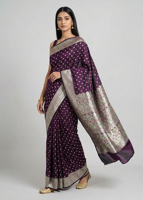Purple Handloom Banarasi Pure Silk Saree With Blouse Piece