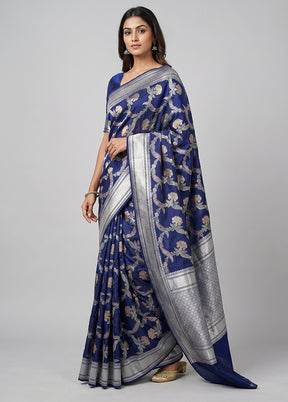 Blue Handloom Pure Georgette Saree With Blouse Piece
