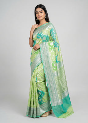 Green Handloom Pure Georgette Saree With Blouse Piece
