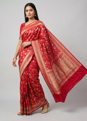 Pink Handloom Katan Pure Silk Saree With Blouse Piece