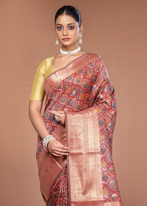 Pink Tussar Silk Saree With Blouse Piece