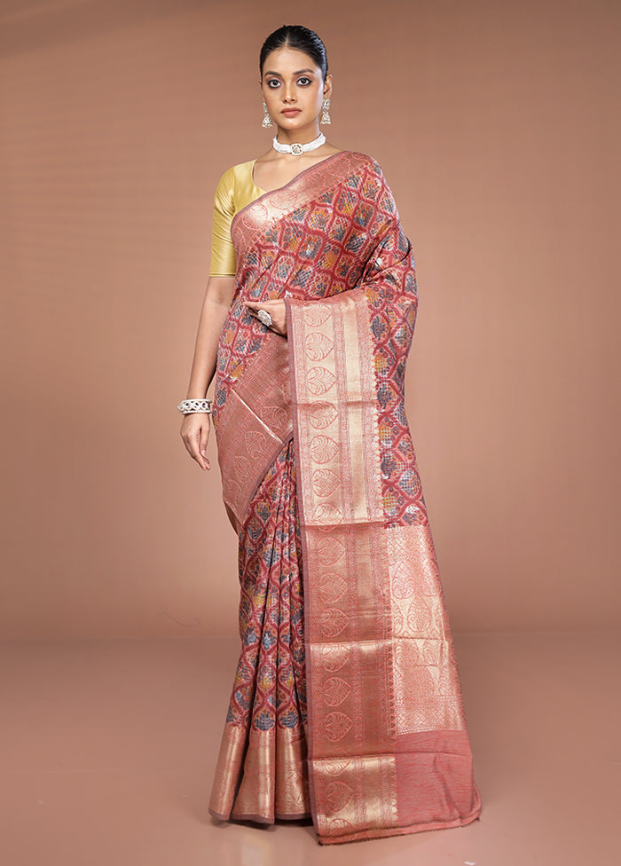 Pink Tussar Silk Saree With Blouse Piece