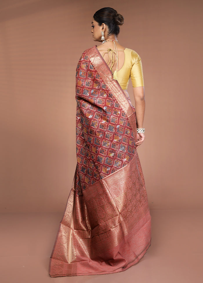 Pink Tussar Silk Saree With Blouse Piece