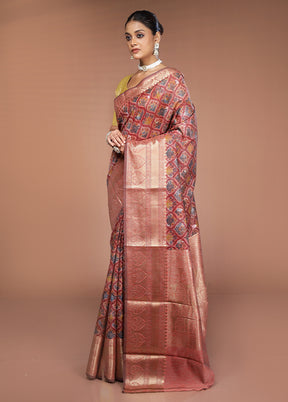 Pink Tussar Silk Saree With Blouse Piece