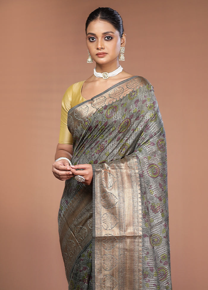 Green Tussar Silk Saree With Blouse Piece