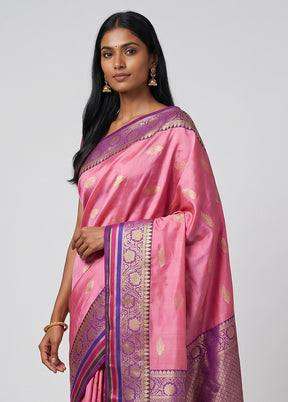 Pink Handloom Katan Pure Silk Saree With Blouse Piece
