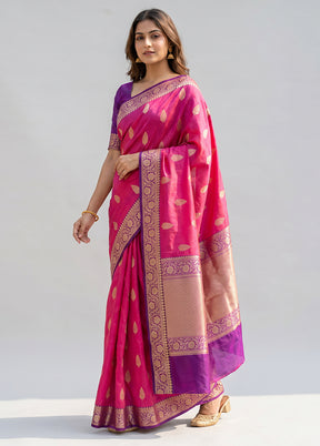 Pink Handloom Katan Pure Silk Saree With Blouse Piece