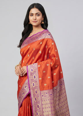 Maroon Handloom Katan Pure Silk Saree With Blouse Piece