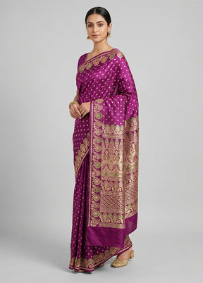 Pink Handloom Banarasi Pure Silk Saree With Blouse Piece