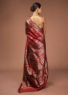 Maroon Handloom Baluchari Pure Silk Saree With Blouse Piece