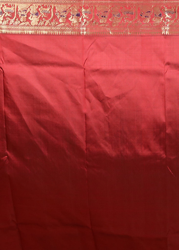 Maroon Handloom Baluchari Pure Silk Saree With Blouse Piece
