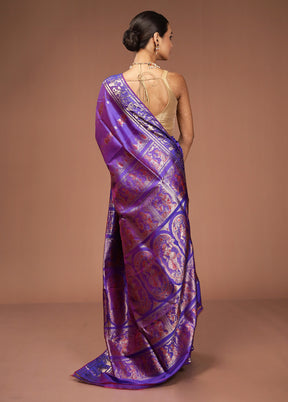Purple Handloom Baluchari Pure Silk Saree With Blouse Piece