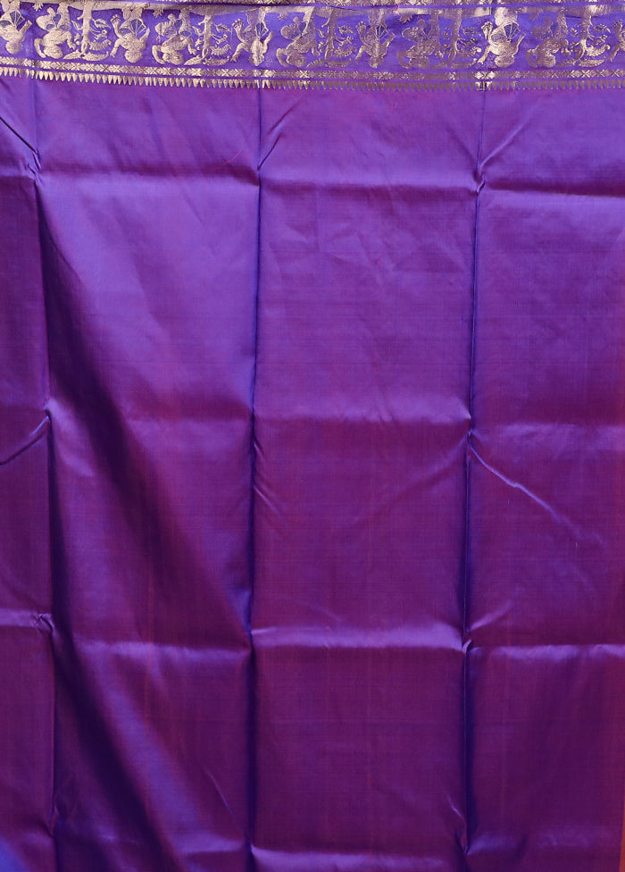 Purple Handloom Baluchari Pure Silk Saree With Blouse Piece