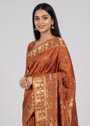 Pink Handloom Baluchari Pure Silk Saree With Blouse Piece
