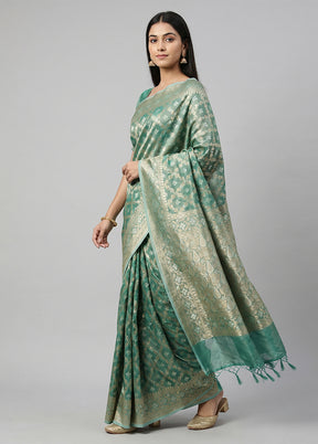 Green Tissue Silk Saree With Blouse Piece