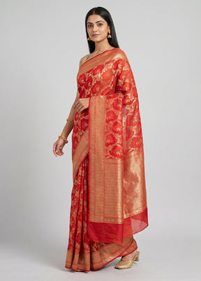Red Kora Silk Saree With Blouse Piece