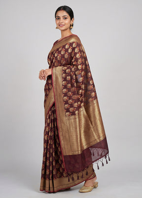 Maroon Kora Silk Saree With Blouse Piece