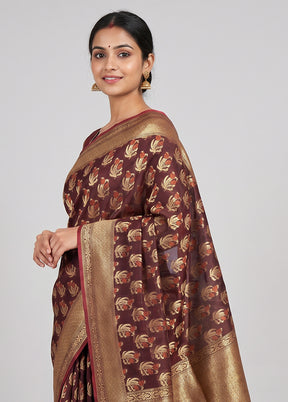 Maroon Kora Silk Saree With Blouse Piece