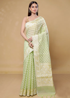 Green Kora Silk Saree With Blouse Piece